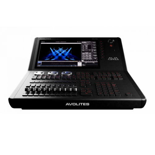 Avolites D3-110 lighting console with integrated touchscreen and playback faders.